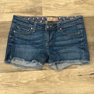 Paige Denim Womens Silver Lake Medium Wash Jean Shorts Frayed Hem Size 28.